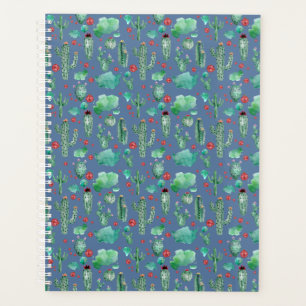 Agenda cacto e padrão de ladybug - fundo azul