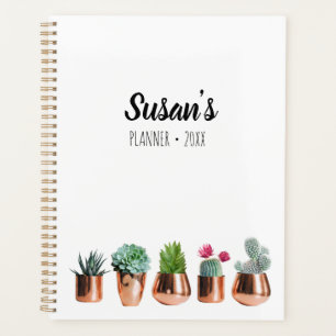 Agenda Cactus e Sucultos em Potes Dourados Rosa
