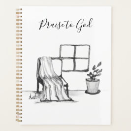 Agenda Cadeira de meditação junto à janela com planta e c