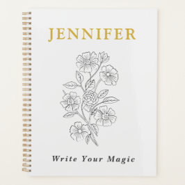 Agenda Caderno Branco Pérola com Linha Dourada – Elegante