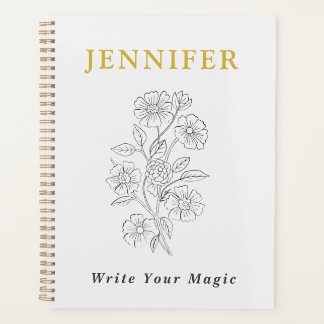 Agenda Caderno Branco Pérola com Linha Dourada – Elegante (Frente)