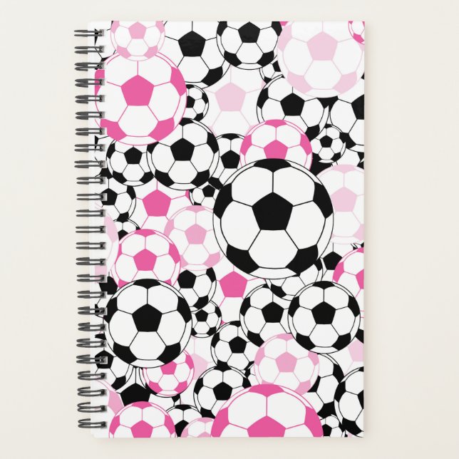 Agenda Caderno da Bola de Futebol Rosa e Preta (Frente)