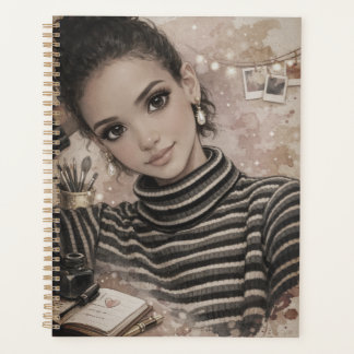 Agenda Caderno de Luxo com Boneca de Moda – Ilustração em