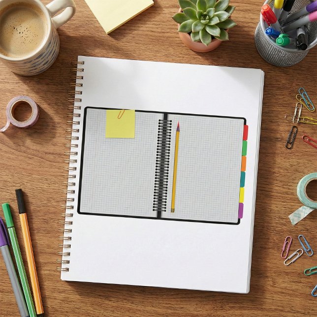 Agenda Caderno de papel milimetrado aberto com lápis (Criador carregado)
