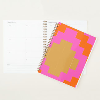 Agenda Caderno Escolar Geométrico Rosa Laranja Retro Groo