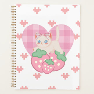 Agenda Caderno Espiral Coração Rosa e Gatinho Fofo