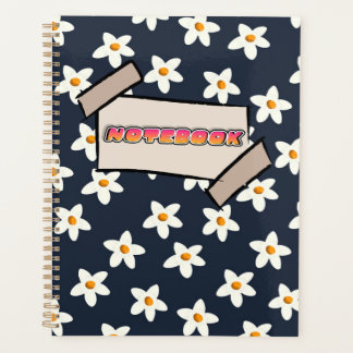 Agenda Caderno Floral Branco Fofo Azul Naval e Laranja 