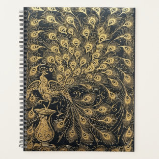 Agenda Caderno Jornal Espiral Luxo Pavão Dourado Vintage