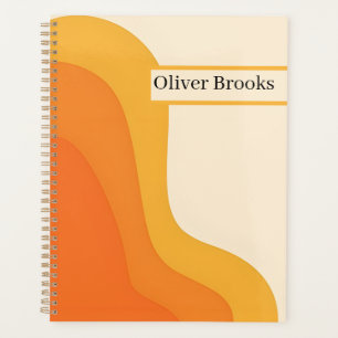 Agenda Caderno Ondulado Laranja Retro com Nome Personaliz