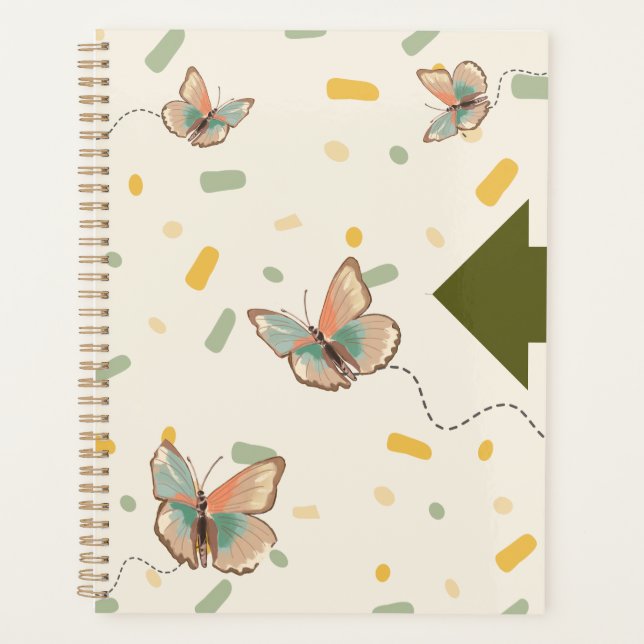 Agenda Caderno Planeador Borboleta Estético Verde Menta (Frente)