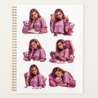 Agenda Caderno Planeador de Menina Anime Rosa Fofa