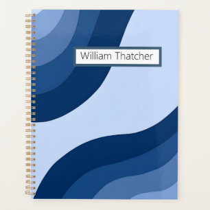 Agenda Caderno Retro Ondulado Azul Nome Personalizado
