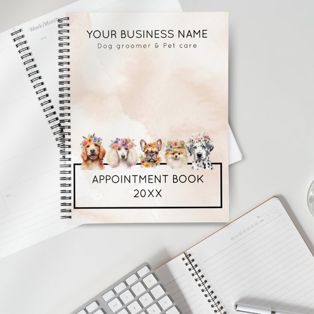 Agenda Cães adoráveis com coroa floral, bege aquoso (Criador carregado)