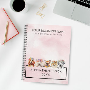 Agenda Cães adoráveis com coroa floral, cor-de-água rosa