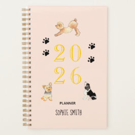 Agenda Cães com aquarela Cachorros Rosa 2026 Planner