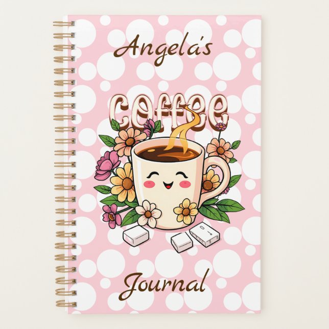 Agenda Café e Flores Kawaii, Retro, Cute Personalizados (Frente)