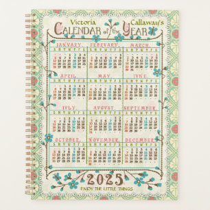 Agenda Calendário 2025 Art Nouveau Vitoriano Personaliz