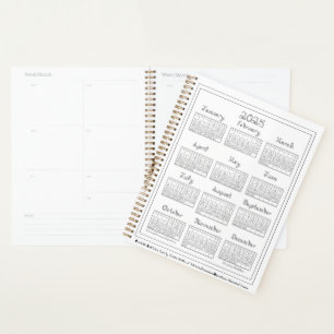 Agenda Calendário 2025 Fonte de Tecido Cinza Prata