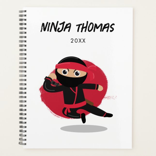 Agenda Calendário do Guerreiro Ninja, Preto e Vermelho (Frente)