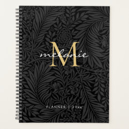 Agenda Calendário do Monograma de Script Floral Dourado P