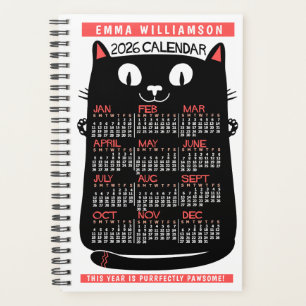 Agenda Calendário Mensal do Ano de 2026 Gato Preto de Mea