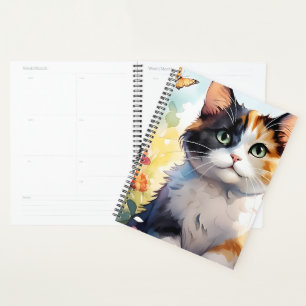 Agenda Calico Cat no Jardim Primavera com Borboletas