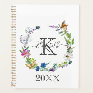 Agenda Caligrafia de Borboletas Flores em Script Monogram