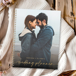 Agenda Caligrafia Dourada do Planador de Casamento Modern