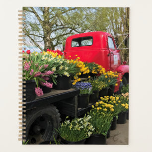 Agenda Caminhão Vermelho com Flores de primavera e Arco-