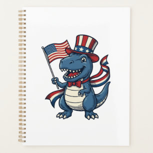 Agenda Camisa de Dinossauro Patriótico Vintage Vector Des
