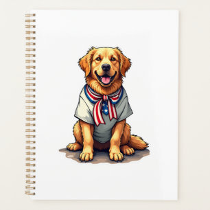 Agenda Camisa de Gravura Vintage Cão Dourado Patriótico 2