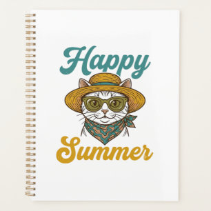 Agenda Camisa de Verão Feliz Gato Vintage Gravura Design_