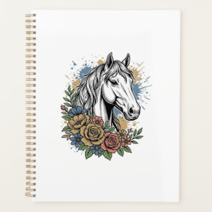 Agenda Camisa de Vetor Floral de Cavalo Gravado Vintage D