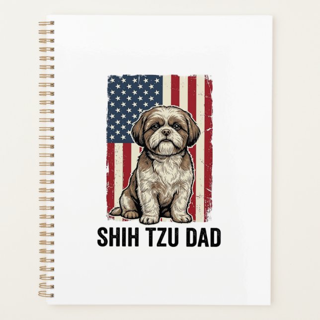 Agenda Camisa Patriótica Vintage para Pai de Shih Tzu Des (Frente)