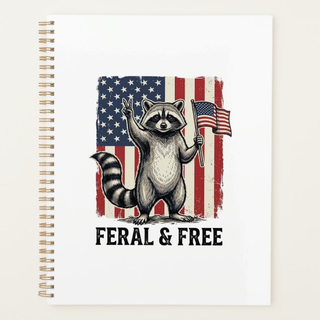 Agenda Camisa Vintage de Guaxinim Patriótico Feral e Livr (Frente)