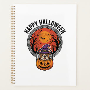 Agenda Camisa Vintage de Halloween Feliz Bulldog Bruxa Ab