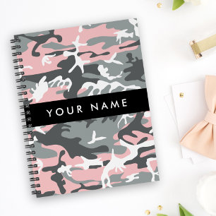Agenda Camuflagem rosa e Cinza Seu nome Personaliza