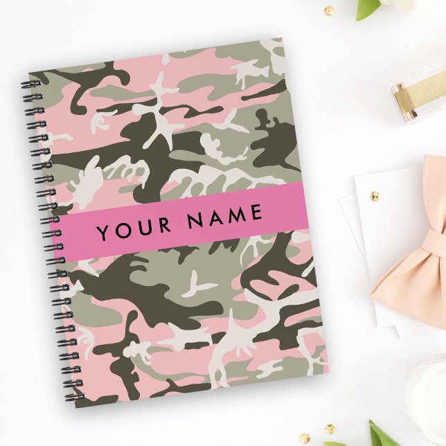 Agenda Camuflagem rosa e verde Seu nome personaliza (Criador carregado)