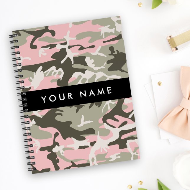 Agenda Camuflagem rosa e verde Seu nome personaliza (Criador carregado)