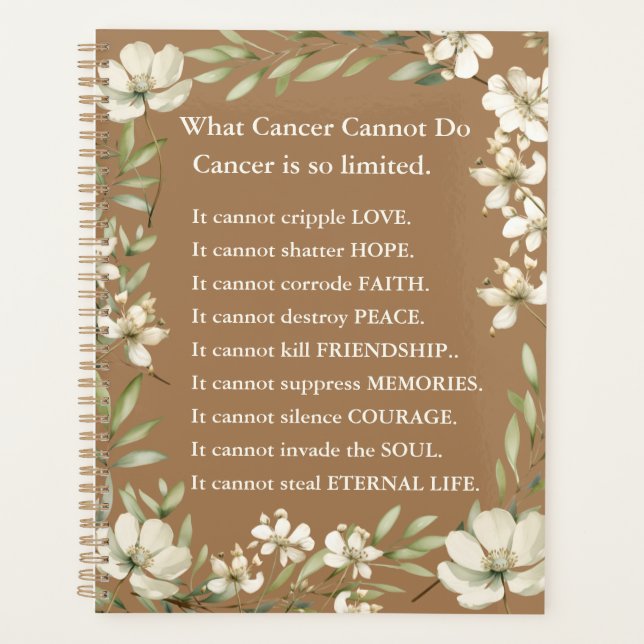 Agenda Cancer de suporte marrom com planner de flores sel (Frente)