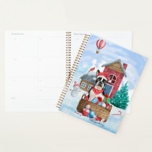 Agenda Cão Boston Terrier na casa de Natal na neve