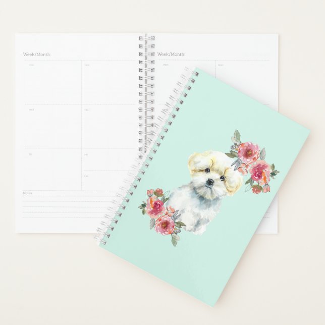 Agenda Cão Cachorro Maltês Cachorro Cachorro com Flores A (Exibição)