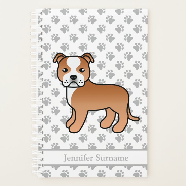 Agenda Cão de desenho animado fofo Staffie vermelho e bra (Frente)