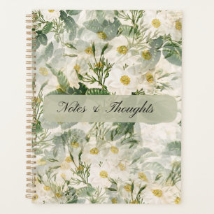 Agenda Capa Dura Floral Rosa Branca Vintage Elegante