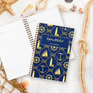 Agenda Capitão Marinho Náutico Personalizado Dourado
