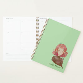 Agenda Caractere de Leaves de Aquarela e Garota de Árvore