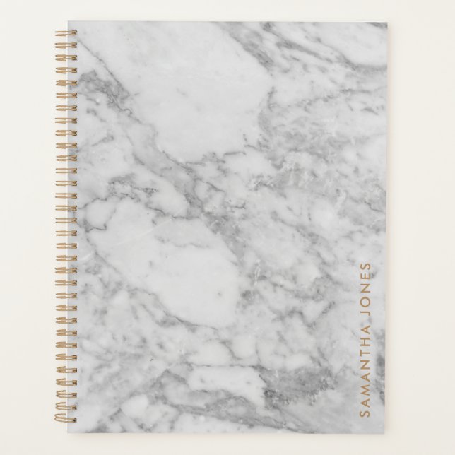 Agenda Carrara Branca Marble Clássico Dourado Personaliza (Frente)