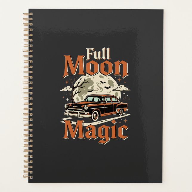 Agenda Carro Antigo Mágico Lua Cheia de Halloween (Frente)