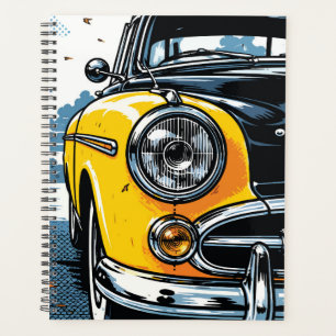 Agenda Carro Clássico Amarelo Retro Frente Arte Pop