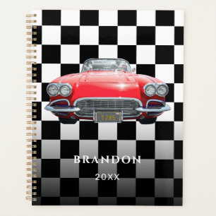 Agenda Carro Esportivo Vermelho, Nome Branco, Xadrez Pret